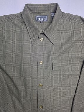 Pronti Men's Plaid Button-Down Shirt - Brown‎ Gray Front Pocket XXL
